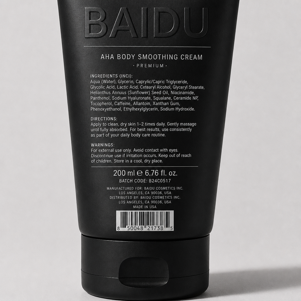 AHA Body Smoothing Cream - Label detail view